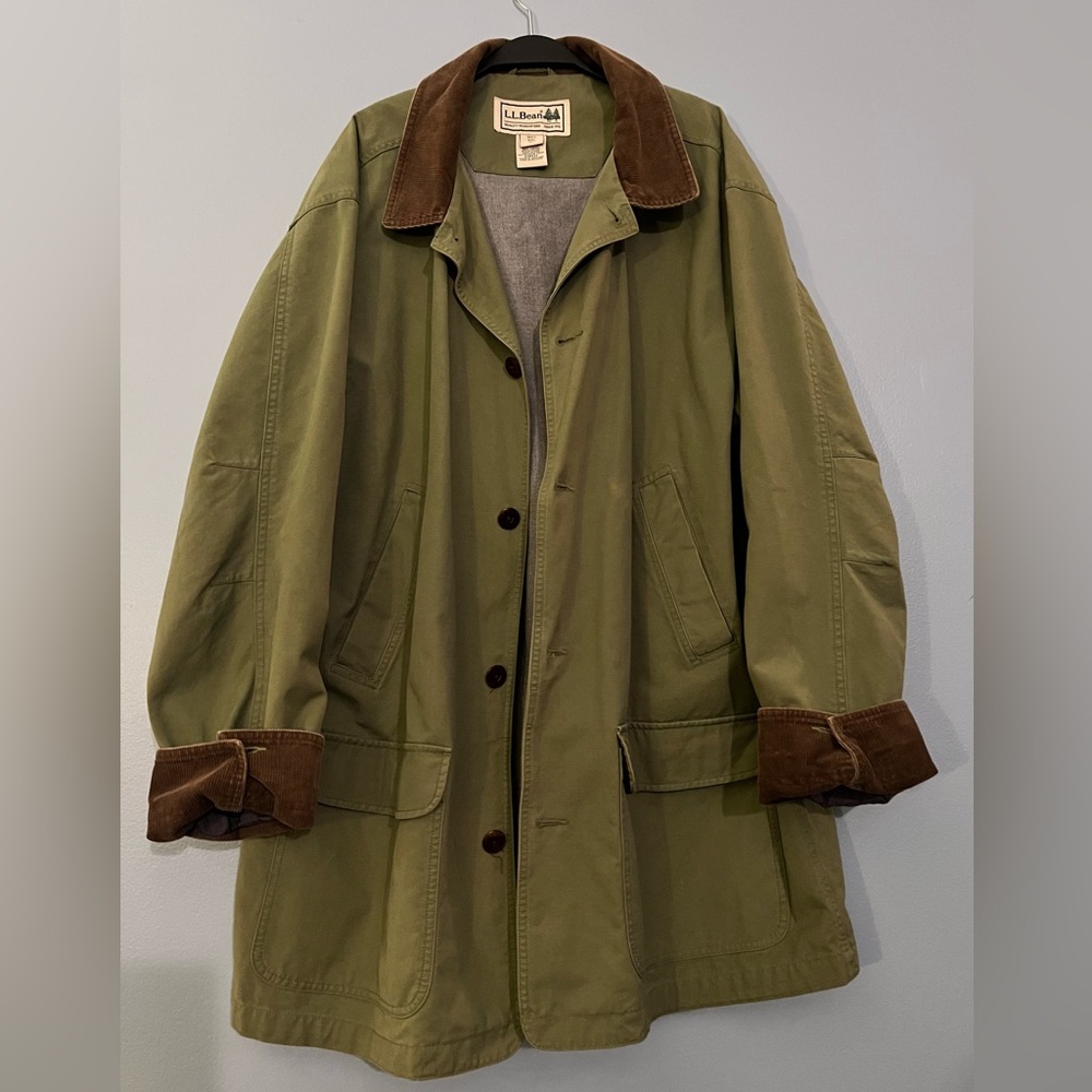 L.L. Bean Olive Jacket with Brown Corduroy Trim- Classic Heritage Style